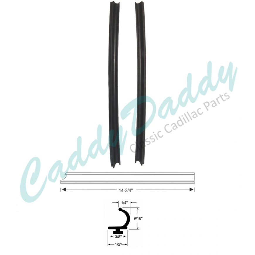 1958 Cadillac 4-Door Hardtop (EXCEPT Eldorado Brougham and Series 75 Limousine) Rear Quarter Window Leading Edge Weatherstrips 1 Pair REPRODUCTION Free Shipping In The USA
