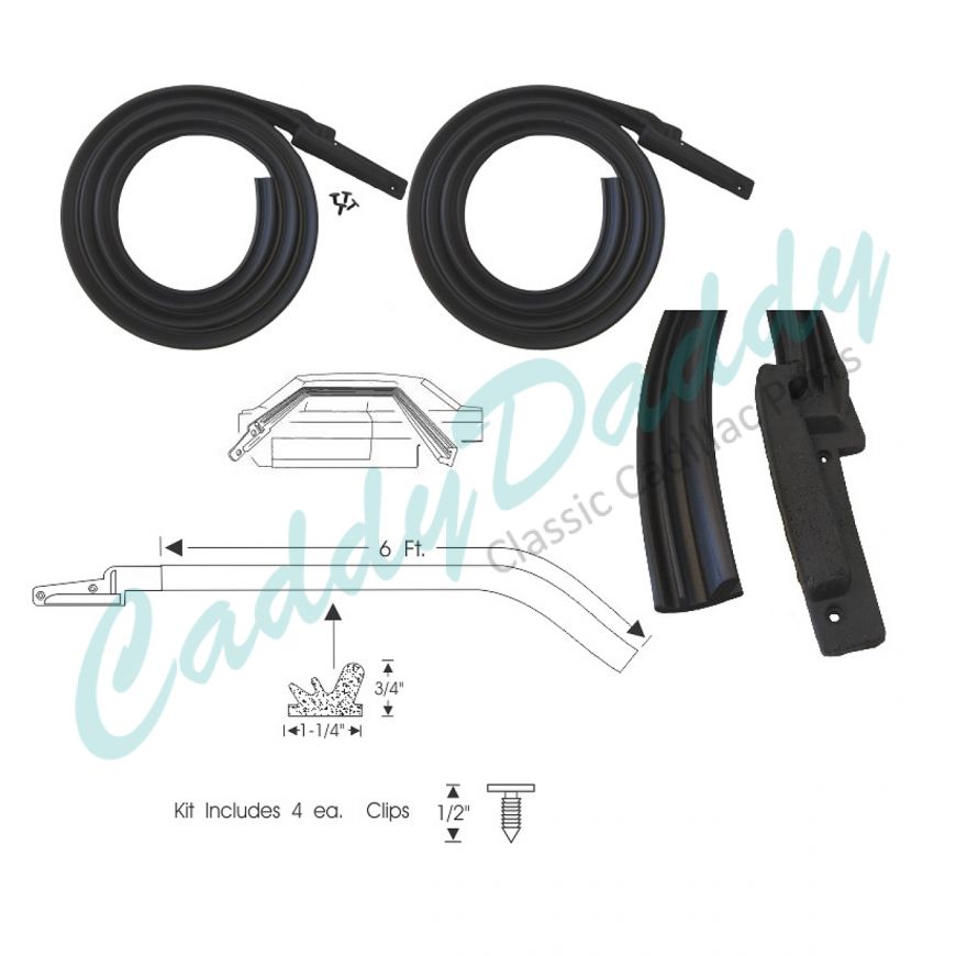 1963 1964 Cadillac 4-Door 6-Window Sedan (See Details) Roof Rail Rubber Weatherstrips 1 Pair REPRODUCTION Free Shipping In The USA