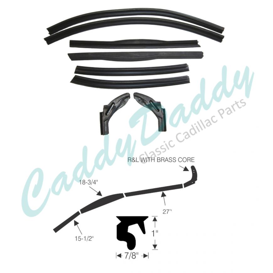 1953 Cadillac Eldorado Convertible Roof Rail Weatherstrip Kit (8 Piece) REPRODUCTION Free Shipping In The USA