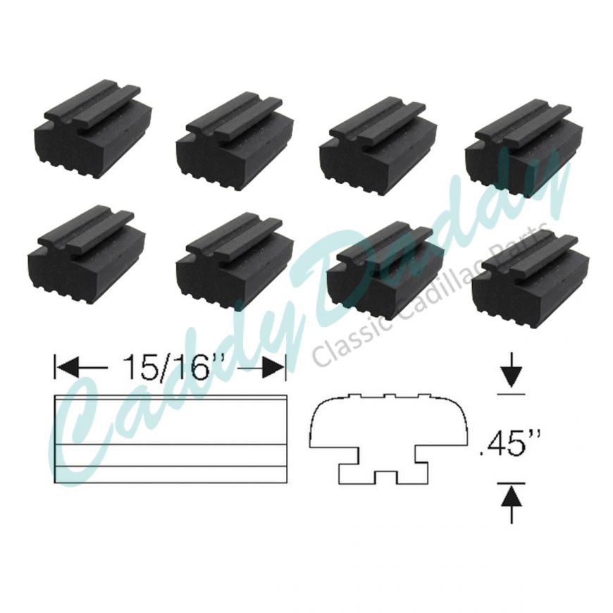 1959 1960 1961 1962 1963 1964 1965 1966 1967 Cadillac (See Details) 5/16 Inch Hood To Cowl Bumper Set (8 Pieces) REPRODUCTION Free Shipping In The USA