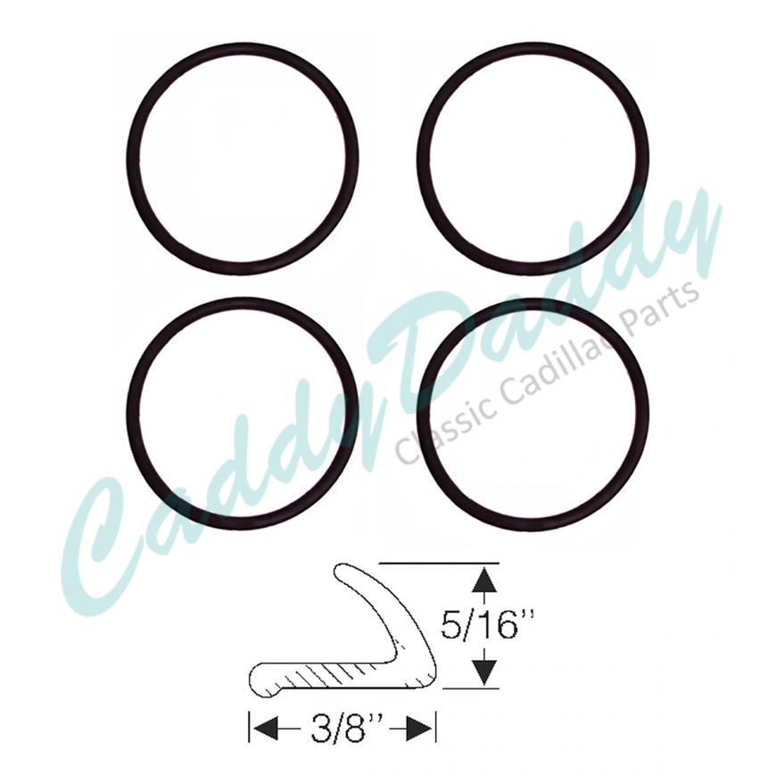1958 Cadillac Outer Headlight Rim Rubber Seal Set (4 Pieces) REPRODUCTION Free Shipping In The USA