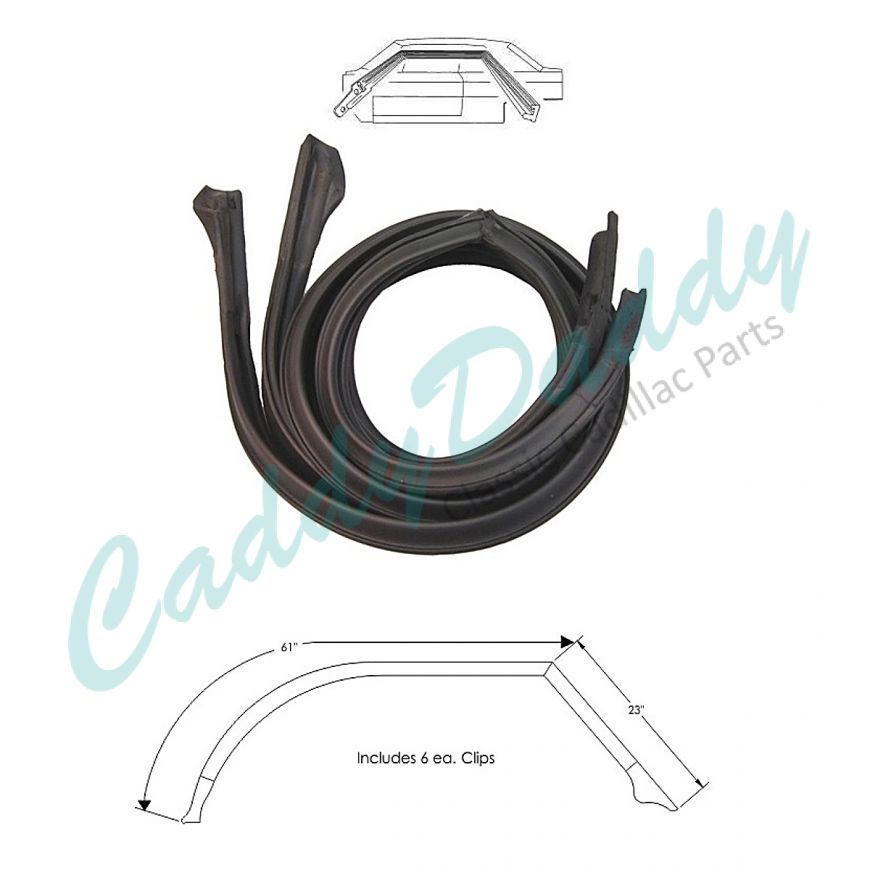 1967 1968 Cadillac Calais and Deville 4-Door Hardtop Roof Rail Rubber Weatherstrips 1 Pair REPRODUCTION Free Shipping In The USA