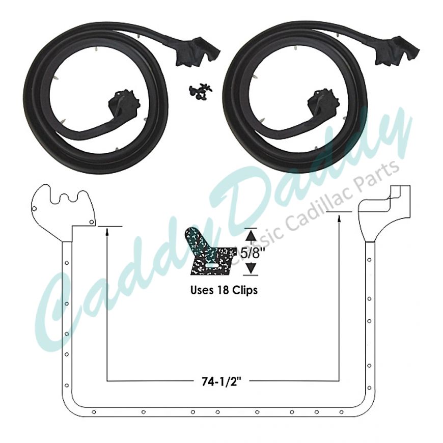 1965 1966 Cadillac Fleetwood 4-Door Pillared Sedan Rear Door Rubber Weatherstrips 1 Pair REPRODUCTION Free Shipping In The USA