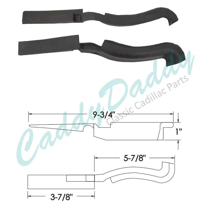 1961 1962 Cadillac Coupe Deville Hood To Cowl Side Rubber Weatherstrips 1 Pair REPRODUCTION Free Shipping In The USA