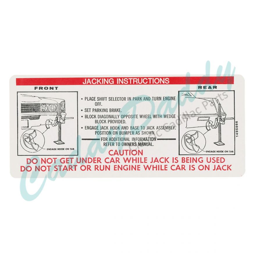 1970 Cadillac Eldorado Jacking Instructions Decal REPRODUCTION