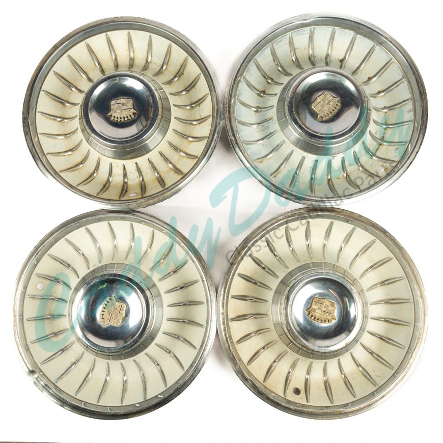1961 Cadillac White Wheel Cover Hub Cap Set (4 Pieces) USED