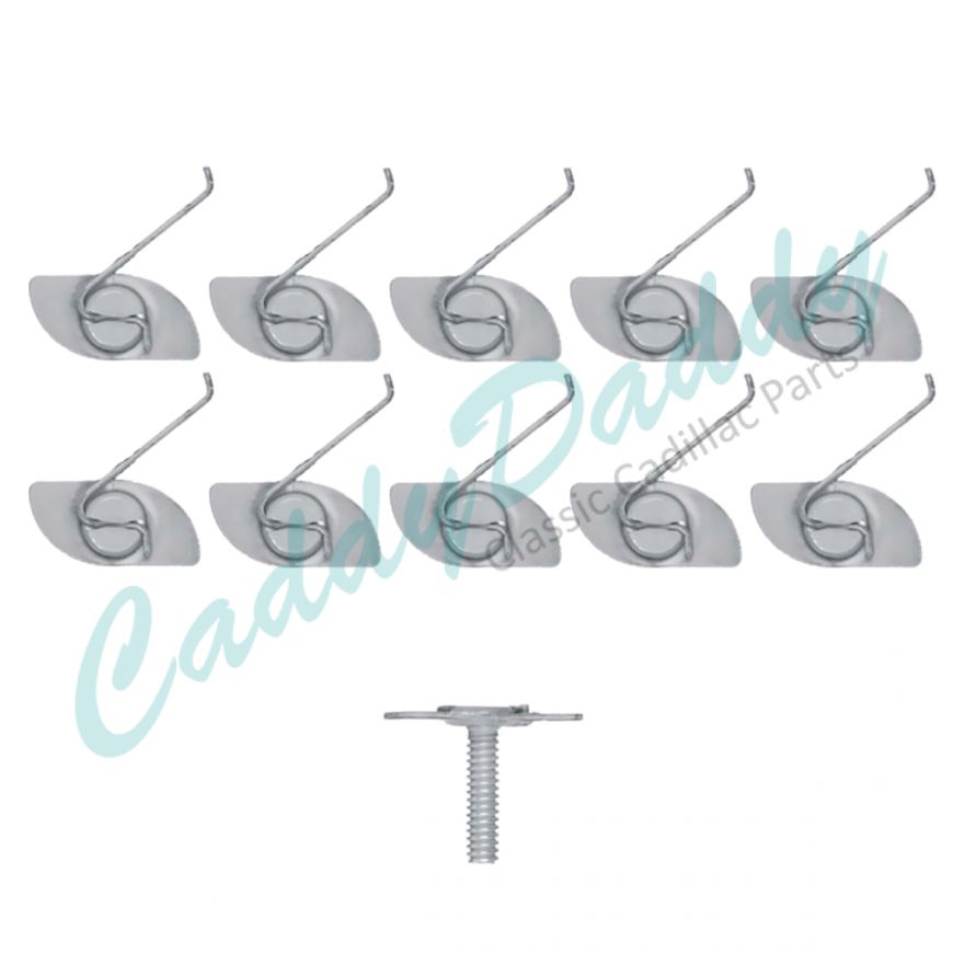 Cadillac Molding Clips With Threaded Stud Set (Plate Length 1 Inch Plate Width 0.5 Inch) (10 Pieces) REPRODUCTION 