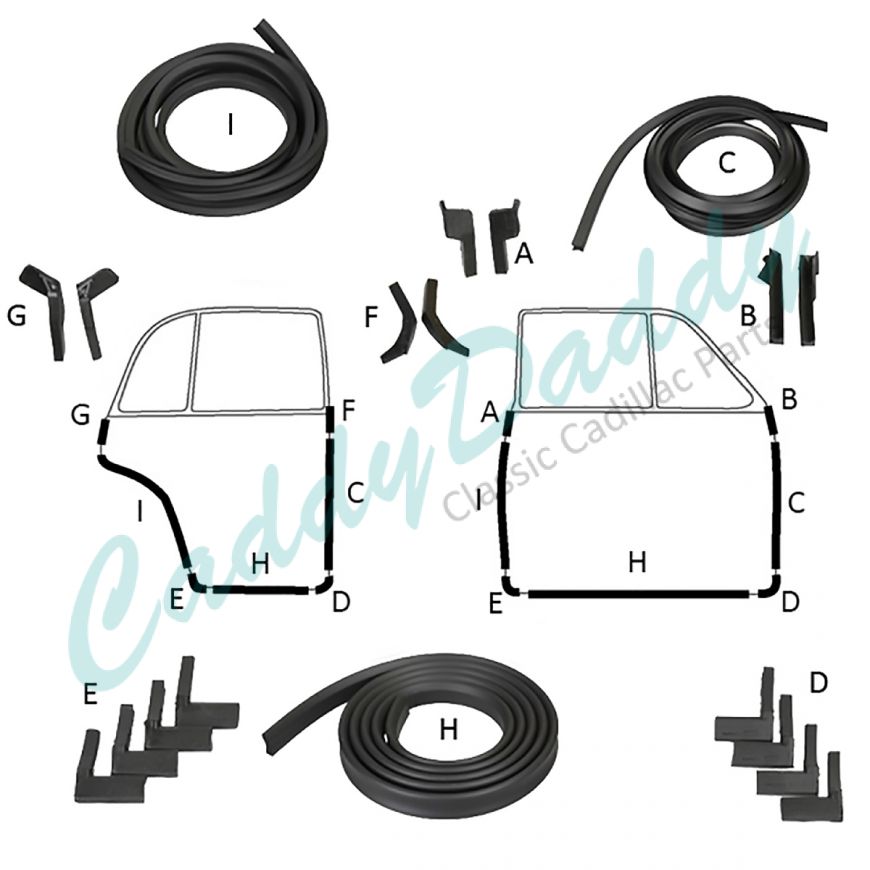 1941 Cadillac Series 60 Special Front and Rear Door Rubber Weatherstrip Kit (18 Pieces) REPRODUCTION Free Shipping In The USA