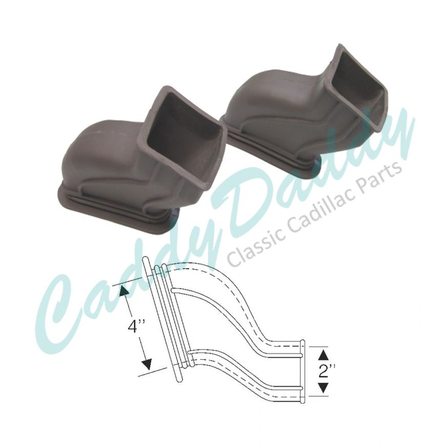 1949 Cadillac (EXCEPT Series 75 Limousine) Brown Rubber Defroster Ducts 1 Pair REPRODUCTION Free Shipping In The USA