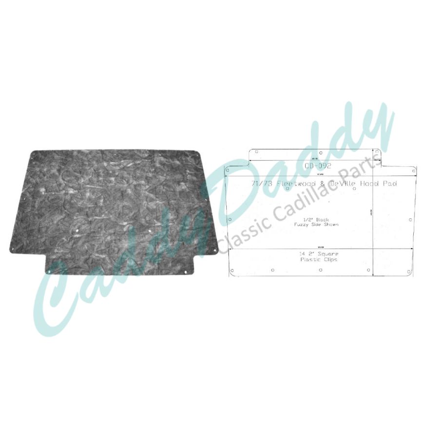 1971 1972 1973  Cadillac Deville and Fleetwood (See Details) Hood Insulation Pad REPRODUCTION Free Shipping In The USA
