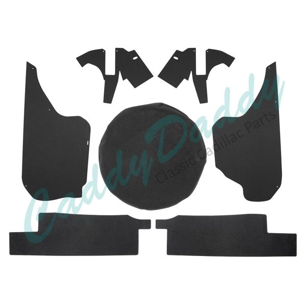 1974 1975 1976 Cadillac Eldorado 2-Door Hardtop Black Carpeted Trunk Side Panels (7 Pieces) REPRODUCTION