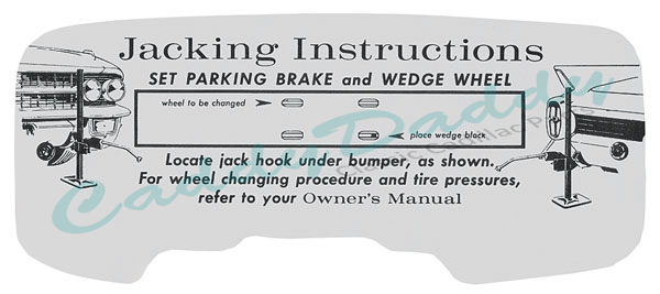 1962 Cadillac Jacking Instructions REPRODUCTION