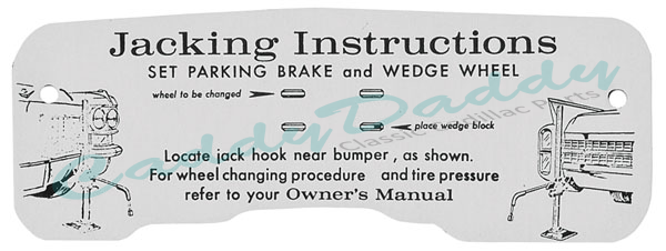 1963 Cadillac Jacking Instructions Decal REPRODUCTION