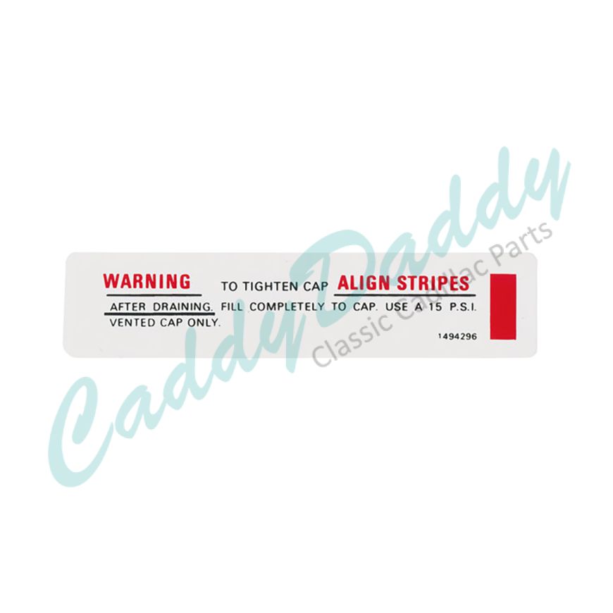 1967 1968 1969 1970 Cadillac Eldorado Radiator Cap Alignment Decal REPRODUCTION