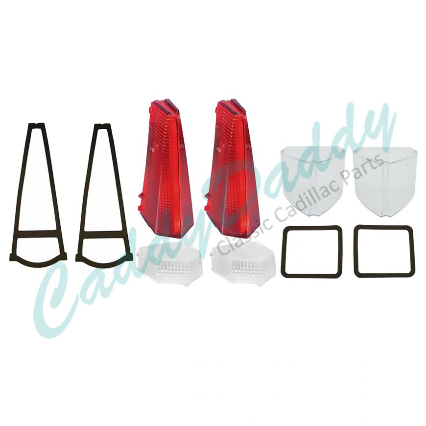 1969 Cadillac (EXCEPT Eldorado) Exterior Lens Set with Gaskets (10 Pieces) REPRODUCTION Free Shipping In The USA
