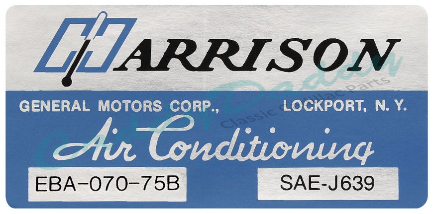 1975 Cadillac (Except Seville) Harrison Air Conditioning Evaporator Box Decal  REPRODUCTION