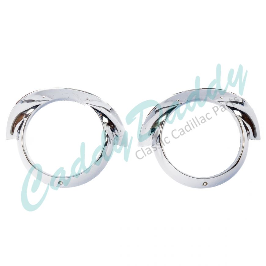 1957 Cadillac (EXCEPT Brougham) Chrome Headlight Bezel  1 Pair USED Free Shipping In The USA