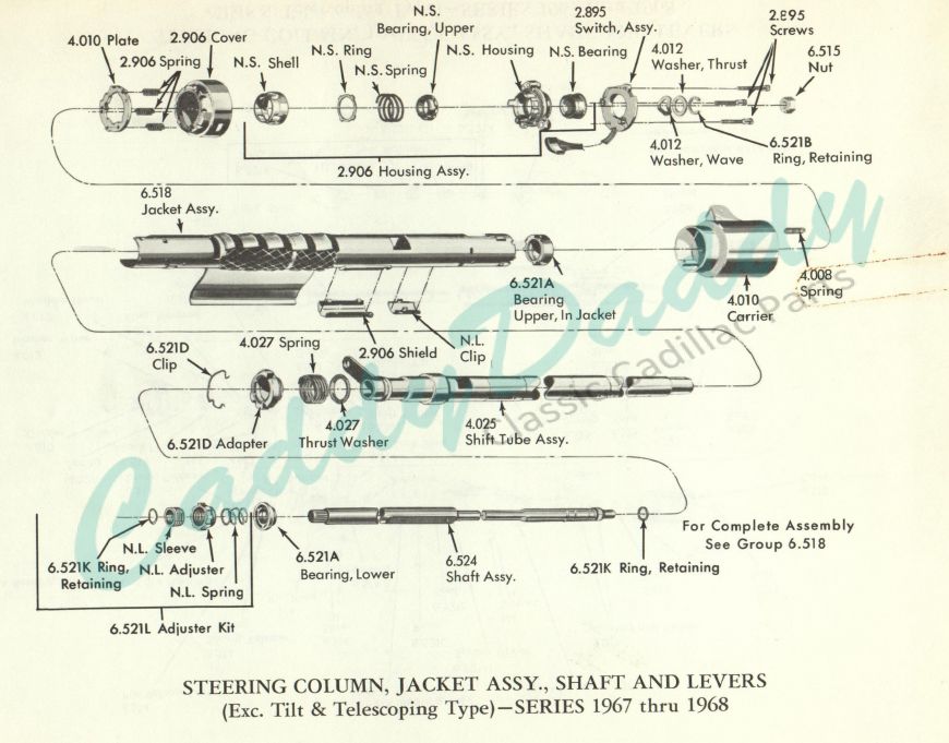 1967-1968-cadillac-steering-column-jacket-assembly-shaft-levers-exc-tilt-telescoping-type