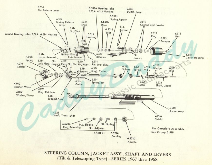 1967-1968-cadillac-steering-column-jacket-assembly-shaft-levers-tilt-telescoping-type