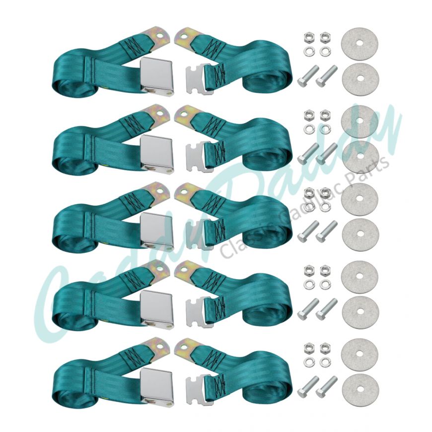 Cadillac Seat Belt Lap Style Turquoise Set of 5 REPRODUCTION Free Shipping In The USA