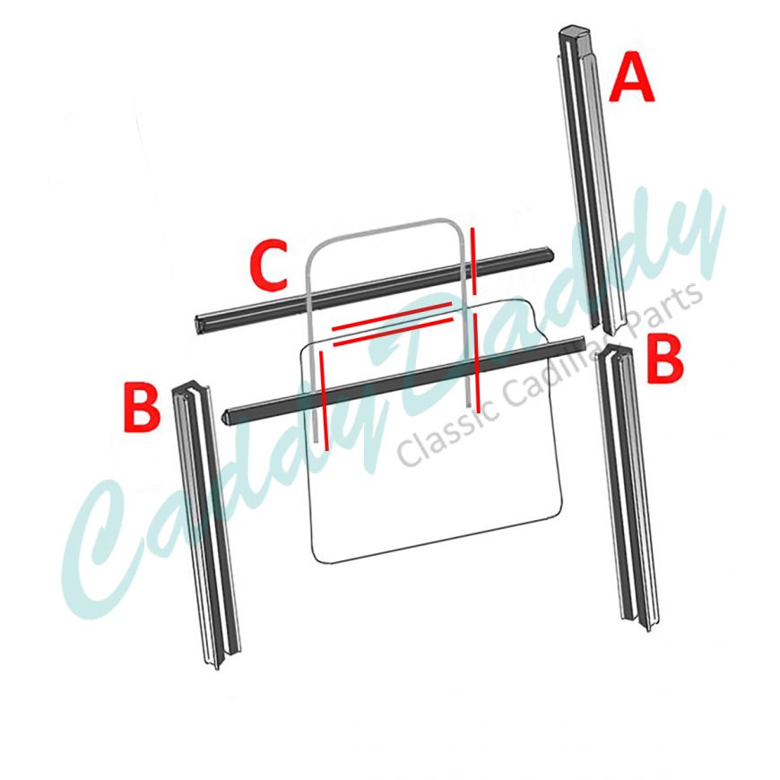 1950 1951 1952 1953 1954 1955 1956 1957 1958 1959 1960 Cadillac (Non-Post Models) Front Door Window Channel And Felt Kit (10 Pieces) REPRODUCTION Free Shipping In The USA