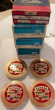 1956 & 1958 Cadillac Eldorado & Seville Hubcap Medallions New Old Stock Set of 4 Free Shipping In The USA