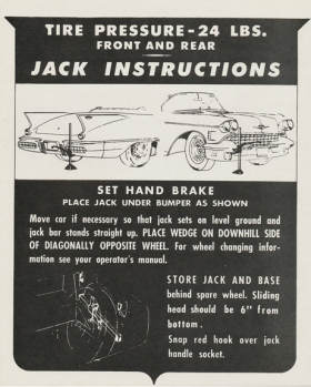 1958 Cadillac Eldorado Biarritz Jacking Instructions Decal REPRODUCTION