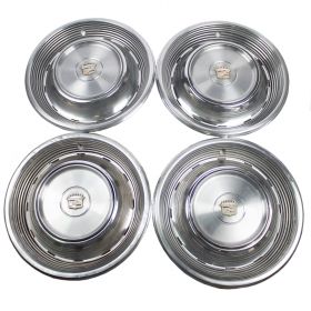 1968 Cadillac (EXCEPT Eldorado) Wheel Cover Hub Cap Set With Emblems And Slots (A Quality) (4 Pieces) USED
