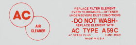 1952 1953 1954 1955 Cadillac Air Cleaner Dry Style Decal REPRODUCTION