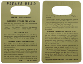 1953 Cadillac Heater Instruction Tag REPRODUCTION