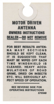 1954-1955-1956-1957-1958-1959-1960-1961-1962-1963-cadillac-electric-antenna-instructions-tag-reproduction