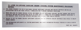 1982 1983 1984 1985 1986 1987  Cadillac Cooling System  Decal REPRODUCTION
