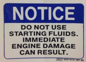 1982 1983 1984 1985 Cadillac Diesel Starting Notice Decal Digital Electronic Fuel Injection REPRODUCTION