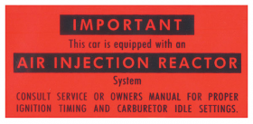 1966 1967 Cadillac All California Cars Only Air Injection Reactor Decal REPRODUCTION