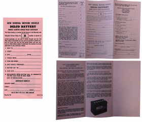 1965 1966 1967 1968 Cadillac Delco Battery Owners Certificate REPRODUCTION