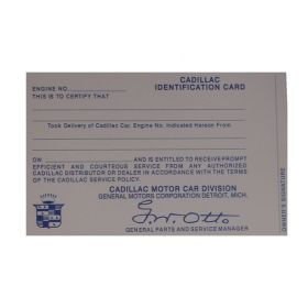 1942 1946 1947 1948 1949 1950 1951 1952 1953 1954 1955 1956 1957 1958 Cadillac Owners Identification Card REPRODUCTION