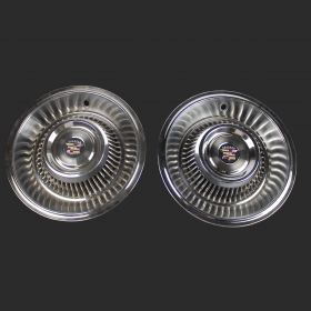 1963 1964 Cadillac Wheel Cover Hubcaps 1 Pair With New Reproduction Emblems USED