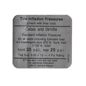 1968 Cadillac Calais And Deville Tire Pressure Decal REPRODUCTION