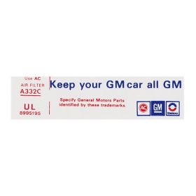 1976 Cadillac Air Cleaner "Keep Your GM Car All GM" Decal REPRODUCTION