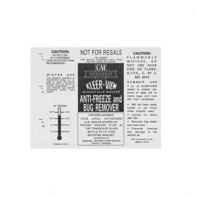 1964 1965 1966 1967 Cadillac Windshield Washer Bottle Decal Kleerview REPRODUCTION