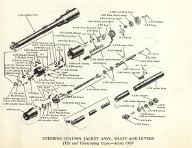 1969-cadillac-steering-column-jacket-assembly-shaft-levers-tilt-telescoping-type