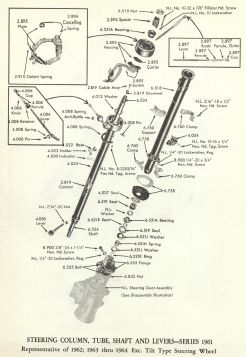 1961-1962-1963-1964-cadillac-steering-column-tube-shaft-levers-exc-tilt